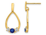 3/4 Carat (ctw) Blue and White Sapphire Dangle Earrings in 14K Yellow Gold